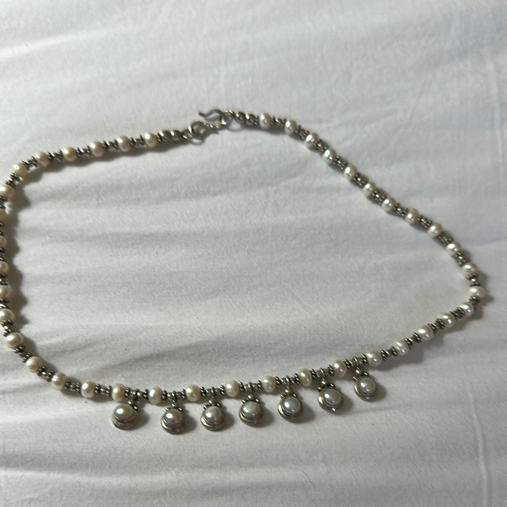 Elegant Silver and White Pearl Necklace